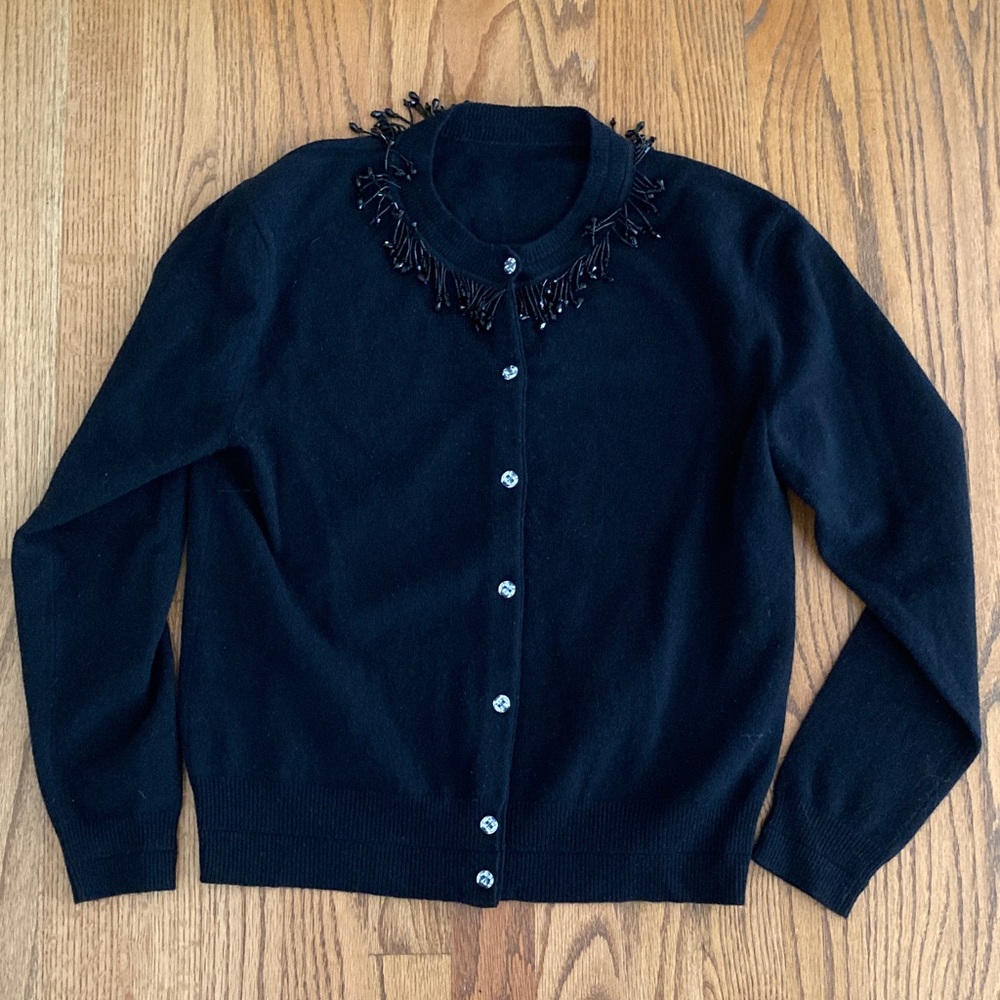 Marc Jacobs Elegant Black Cardigan with Fringe Detail